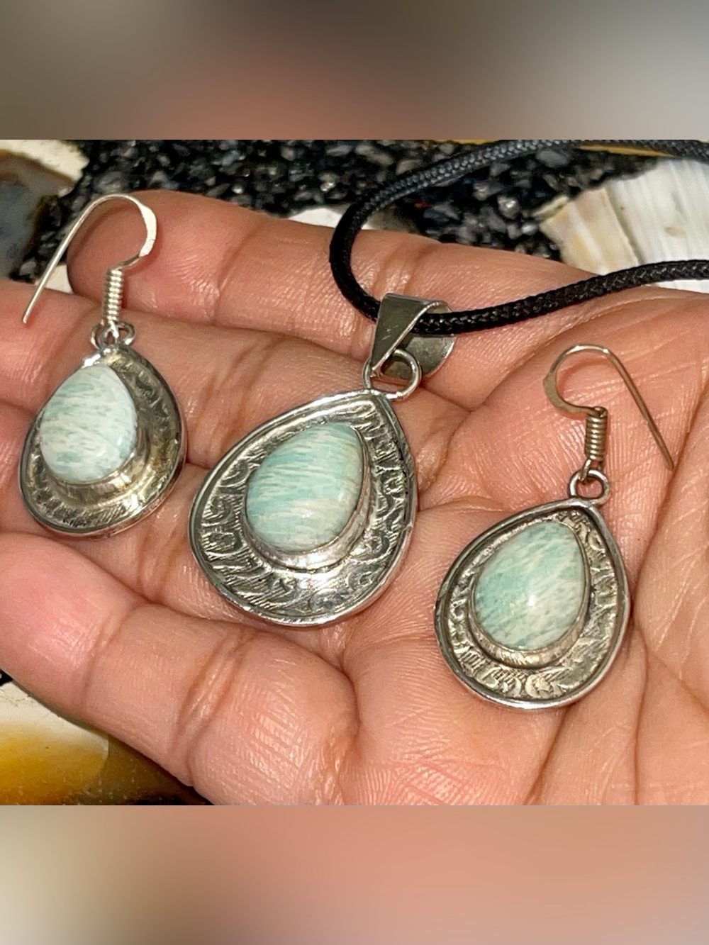 Small Set of Amazonite Pendant & Earrings
